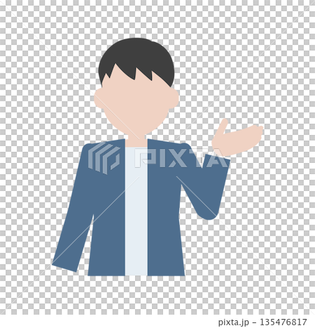 正面で説明する男性 手のひらを上に向けた案内ポーズの人物イラスト 正面で説明する男性 手のひらを上に向けた案内ポーズの人物イラスト 135476817