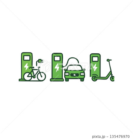 Electric Vehicle Charging Station Icons Set Electric Vehicle Charging Station Icons Set 135476970