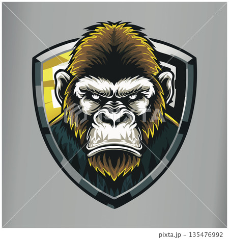 Gorilla Mascot Shield Logo 135476992
