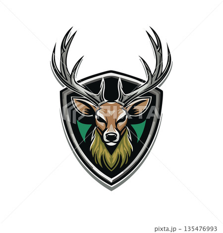 Deer Mascot Shield Logo Illustration Deer Mascot Shield Logo Illustration 135476993