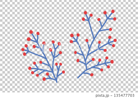 北歐風格的紅色簡約植物枝條插圖 135477703