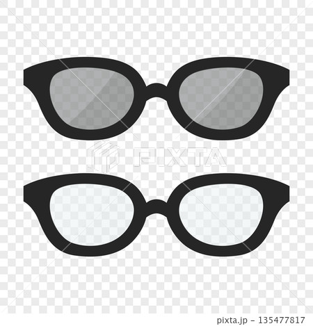 Black Glasses and Sunglasses, Vector Illustration. Stylish Eyewear, Transparent Lens and Dark Shades. Modern Fashion Accessory for Optics, Vision Correction, Summer Design Concept 135477817