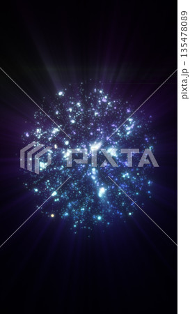 Glowing blue sphere of light particles radiating energy and cosmic brilliance on a dark background Glowing blue sphere of light particles radiating energy and cosmic brilliance on a dark background 135478089