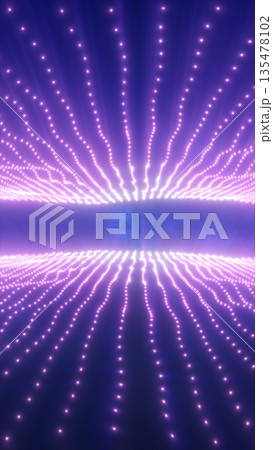 Symmetrical purple light dots expanding outward in radiant waves, creating a futuristic tunnel-like effect 135478102