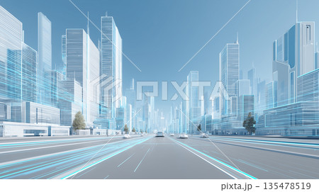 次世代通信社会を象徴するクリーンなサイバーシティ 135478519