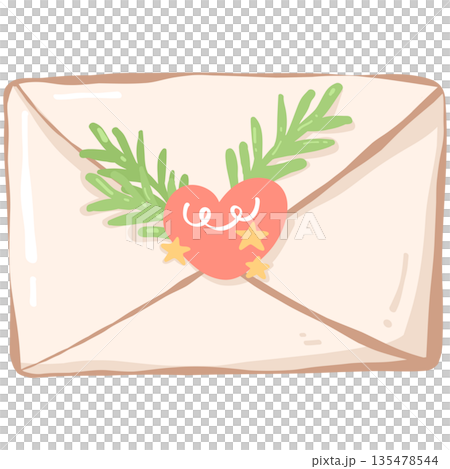 Christmas Envelope with Heart and Pine Branch Illustration Christmas Envelope with Heart and Pine Branch Illustration 135478544