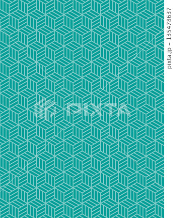 青緑色の亀甲網代の背景 135478637