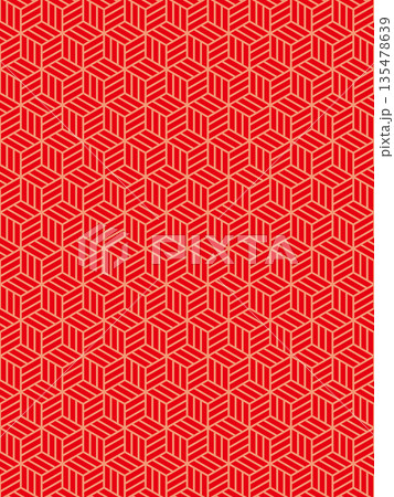 赤色の亀甲網代の背景 135478639