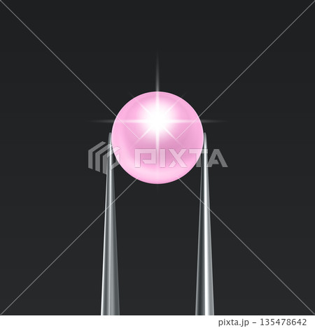 Vector Jewelry Tweezers Holding Pink Pearl on Black Background. Luxury Pearl Jewelry Banner, Elegant Pear Template for Jewelry Store, Fashion Accessory, Gemstone Design, Precious Stone Decoration Vector Jewelry Tweezers Holding Pink Pearl on Black Background. Luxury Pearl Jewelry Banner, Elegant Pear Template for Jewelry Store, Fashion Accessory, Gemstone Design, Precious Stone Decoration 135478642