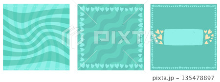 Cyan Valentines day geometric background collection. Valentines day turquoise poster, social media post layout, quiz backdrop, square banner design template set. Vector wedding background 135478897
