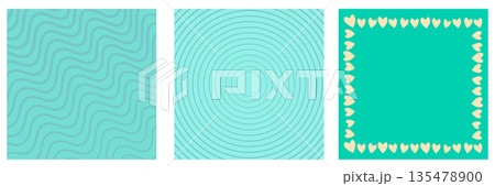 Cyan Valentines day geometric background collection. Valentines day turquoise poster, social media post layout, quiz backdrop, square banner design template set. Vector wedding background 135478900