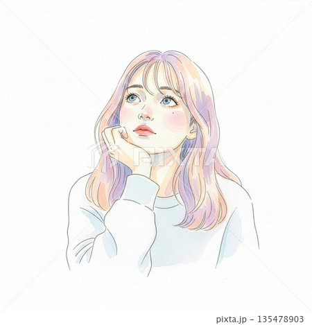 頬杖をつく女性 135478903