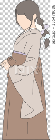 Profile of a woman wearing a hakama at a graduation ceremony Profile of a woman wearing a hakama at a graduation ceremony 135479086