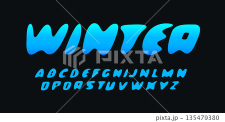 Winter Font Logo Alphabet Vector Fun Bubble Letter Set Fat Round Typography, Balloon Typographic Design for Cute Title, Snow Typo Poster Headline, Type Symbol Logotype, Liquid Fonts. Vector Typeface 135479380