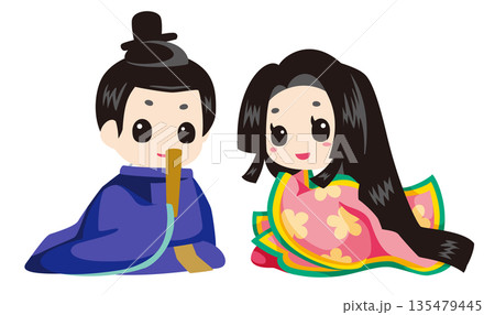 雛祭りの内裏雛イラスト 男女ペア｜行事用素材 135479445