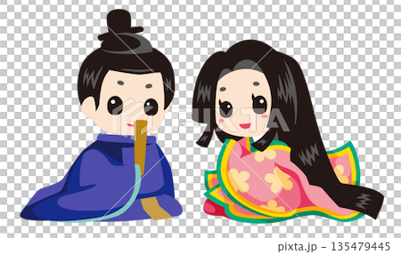 雛祭りの内裏雛イラスト 男女ペア｜行事用素材 135479445
