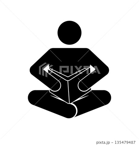 Person sitting cross legged reading book icon, flat vector illustration. Person sitting cross legged reading book icon, flat vector illustration. 135479487