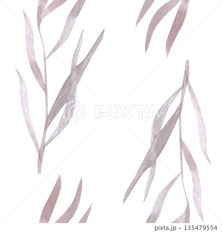 Seamless grass wallpaper pattern with flowing botanical stems in muted blush and grey neutral tones, elegant repeating design for interior walls, home decor, modern spaces, calm minimalist 135479554