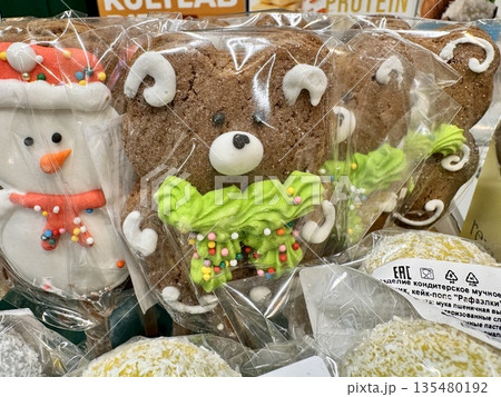 Christmas gingerbread cookies in a package in the store Christmas gingerbread cookies in a package in the store 135480192