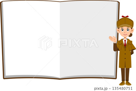 ノートの前で案内する女性の探偵 135480751