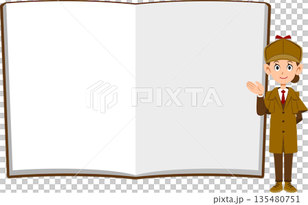 ノートの前で案内する女性の探偵 135480751