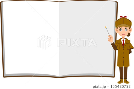 ノートの前で解説する女性の探偵 135480752