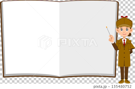 ノートの前で解説する女性の探偵 135480752