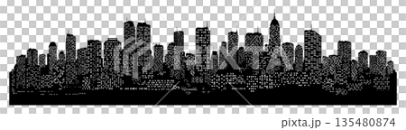 black and white city silhouette without background 135480874