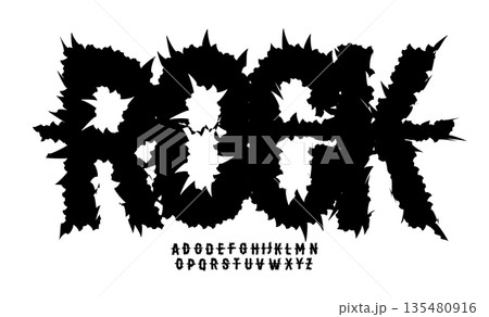 Rough Rock Font Logo Alphabet Uneven Letter Set Horror Typography, Sharp Psycho Typographic Design for Punk Music Title Text, Typo Poster Headline, Grunge Hand Written Crooked Fonts. Vector Typeface 135480916