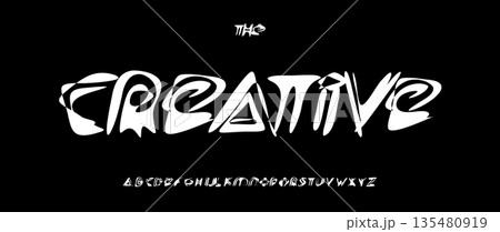 Brush Dab Font Logo Alphabet Art Italic Letter Set Modern Typography, Creative Typographic Design for Title Hand Drawing Text Poster Headline, Lettering Logotype, Graffiti Fonts. Vector Typeface 135480919