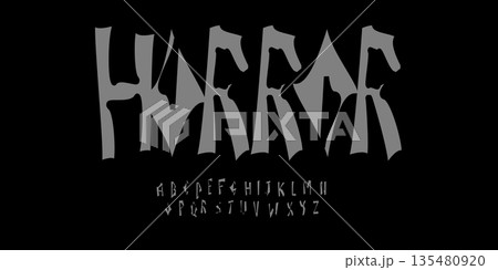 Horror Scary Font Logo Uneven Alphabet Vector Silly Letter Set Modern Typography, Rough Typographic Design for Punk Music Poster Headline, Grunge Calligraphy, Destroy Fonts. Vector Typeface Horror Scary Font Logo Uneven Alphabet Vector Silly Letter Set Modern Typography, Rough Typographic Design for Punk Music Poster Headline, Grunge Calligraphy, Destroy Fonts. Vector Typeface 135480920