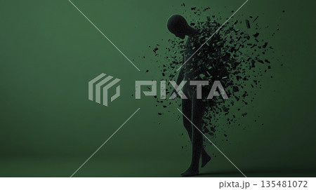崩壊する人体のシルエット｜粒子となって消えるデジタルの存在感 135481072