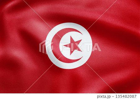Tunisia national flag with red background and white crescent star 135482087