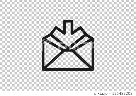 Line drawing icon of an envelope with an arrow that captures received emails 135482202