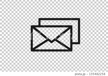 Line drawing icon of overlapping envelopes representing multiple messages 135482258
