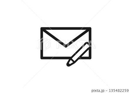 下書きや編集を示す封筒とペンの線画アイコン素材 135482259
