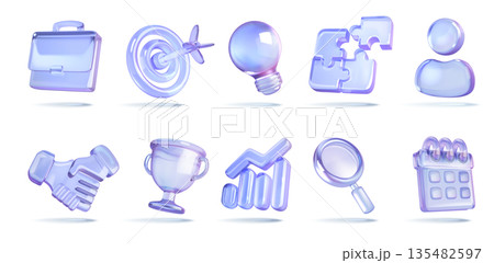 Set of Glassy Business Icons with Blue Hue Set of Glassy Business Icons with Blue Hue 135482597