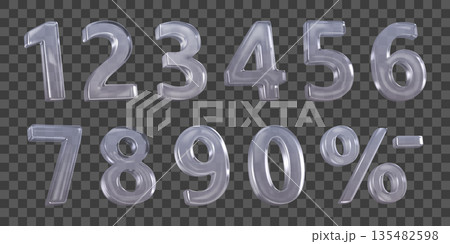 Transparent Glass Numbers on Checkered Background Transparent Glass Numbers on Checkered Background 135482598