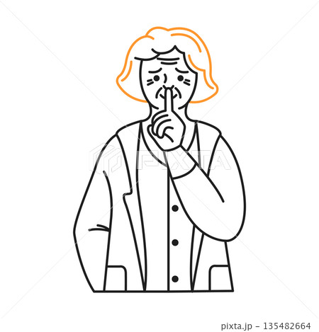 Simple Illustration of Elderly Person Gesturing Silence 135482664