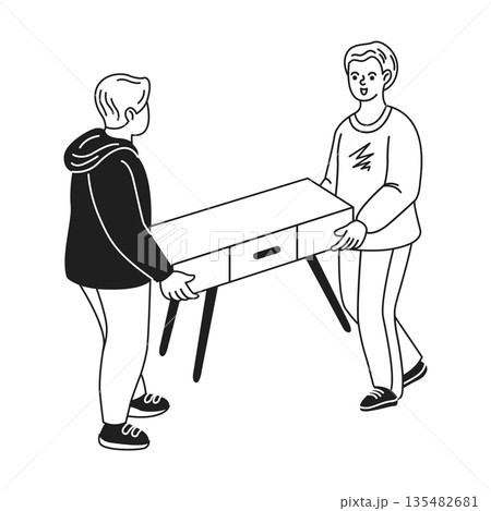 Two Individuals Carrying Small Desk Illustration Two Individuals Carrying Small Desk Illustration 135482681
