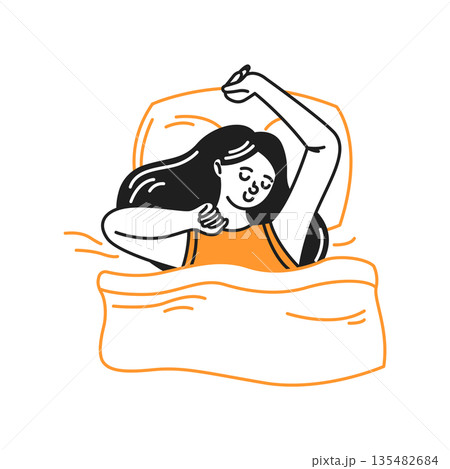 Woman Stretching in Bed After Waking Up Woman Stretching in Bed After Waking Up 135482684