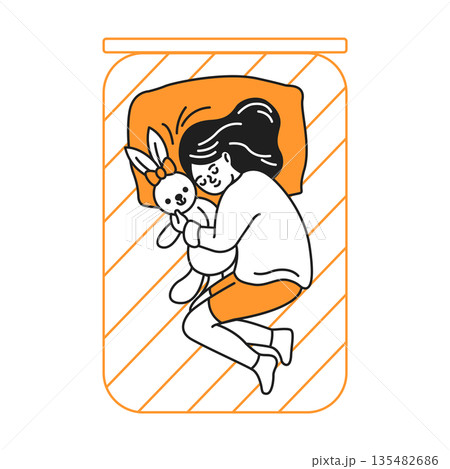 Girl Sleeping Peacefully with Stuffed Toy Girl Sleeping Peacefully with Stuffed Toy 135482686