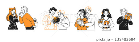Group of People Exchanging Gifts with Joy Group of People Exchanging Gifts with Joy 135482694