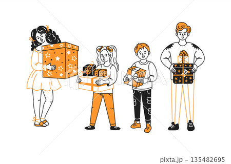 Illustration of Joyful Family with Gifts Illustration of Joyful Family with Gifts 135482695