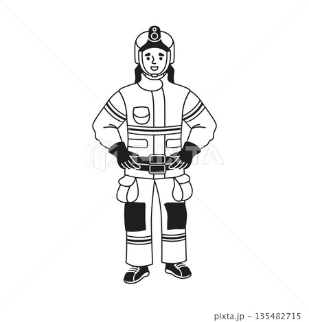 Illustration of Female Firefighter in Gear Illustration of Female Firefighter in Gear 135482715