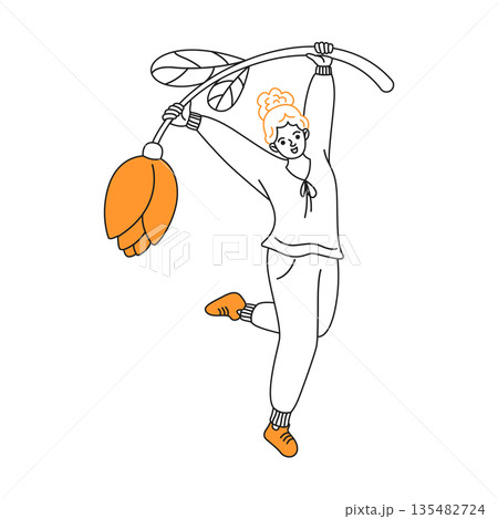 Joyful Girl Swinging on a Giant Flower Joyful Girl Swinging on a Giant Flower 135482724