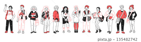 Diverse Group of Young Students in Casual Outfits Diverse Group of Young Students in Casual Outfits 135482742