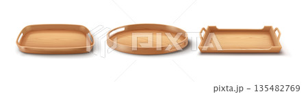 Set of Three Wooden Serving Trays in Different Shapes Set of Three Wooden Serving Trays in Different Shapes 135482769