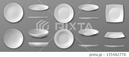 Collection of Realistic Ceramic Plates on Transparent Background 135482778