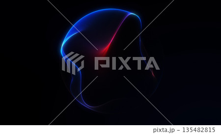 Glowing red and blue plasma energy sphere with soft light gradients and futuristic digital atmosphere on dark background. 135482815